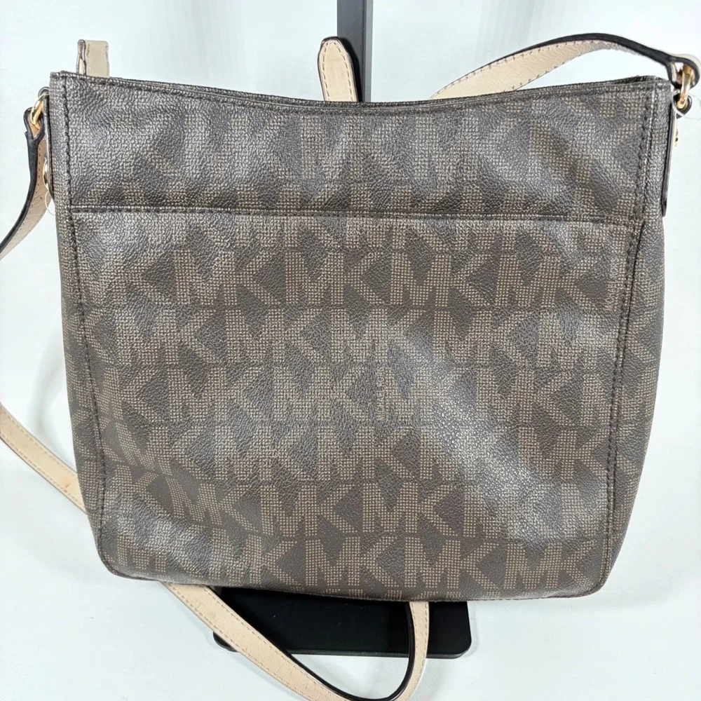 Michael Kors Jet Set Travel Large Messenger Bag Brown Monogram Gold Charm